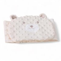 Bauchwärmer Bär in Kuscheltier-Textur, verstellbarer Gürtel, auf weißem Hintergrund.