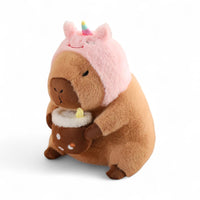 Capybara Kuscheltier mit Getränk und lustiger Mütze