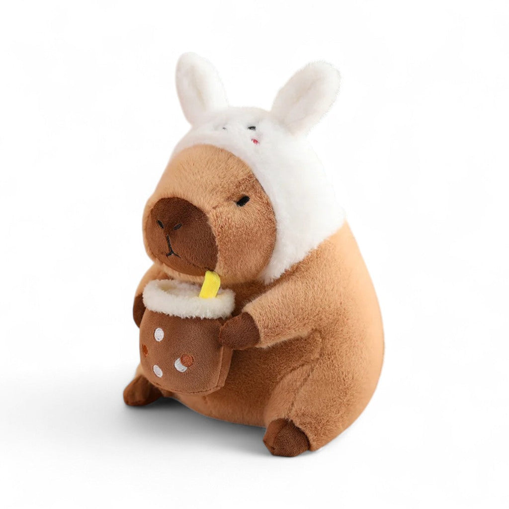 Capybara Kuscheltier mit Getränk und lustiger Mütze