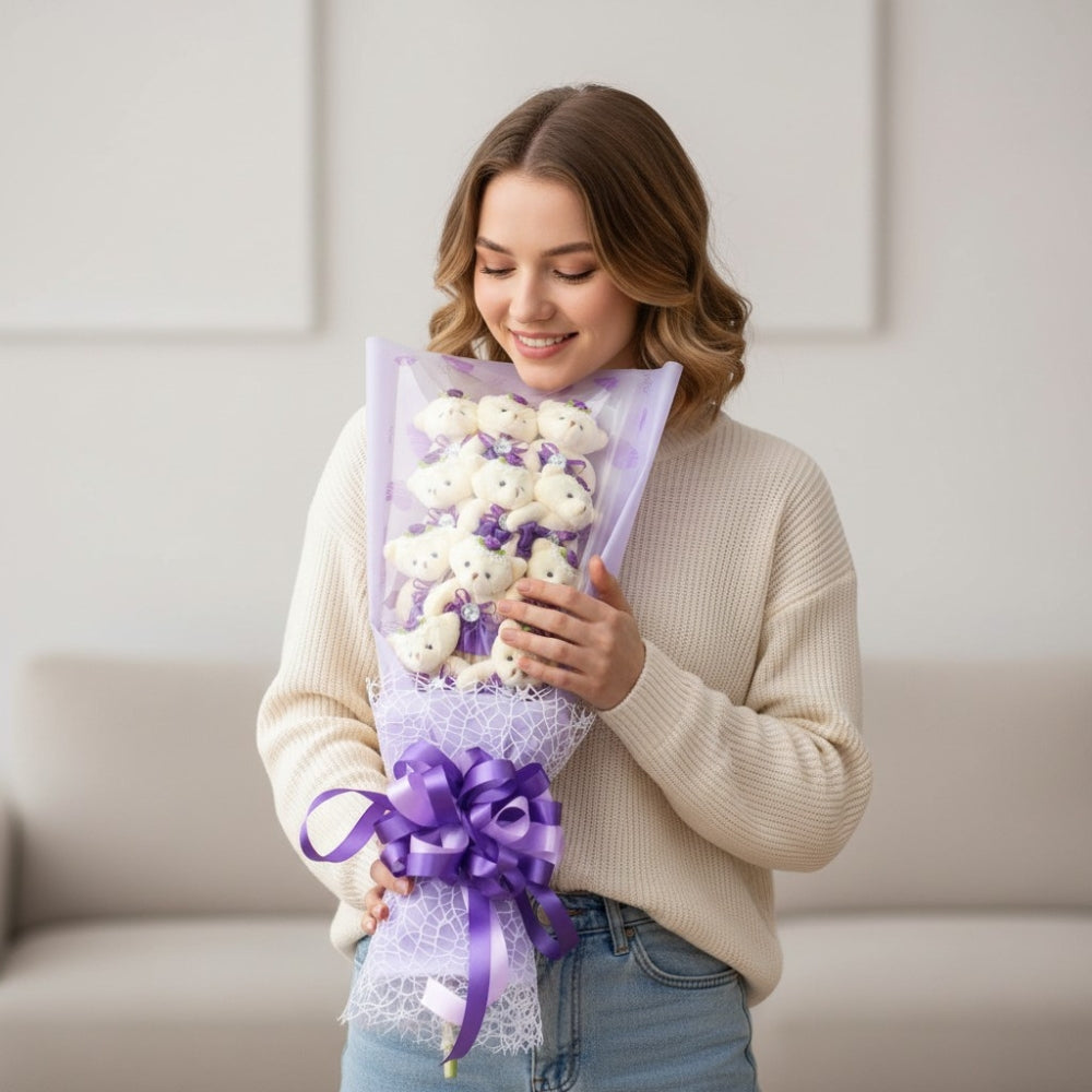 Blumen-Bouquet aus Bären-Kuscheltieren