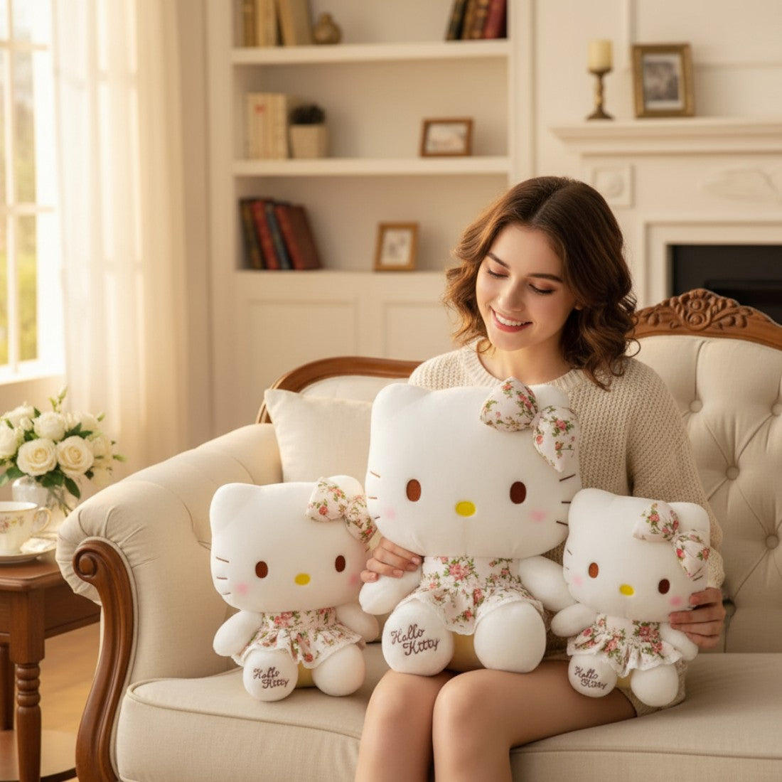 Hello Kitty Kuscheltier zart mit Blumenkleid
