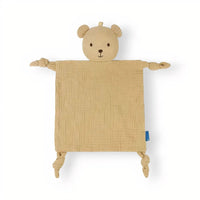 Schmusetuch Bär beige, quadratisch aus Baumwollmusselin, 25x25 cm, vor weißem Hintergrund