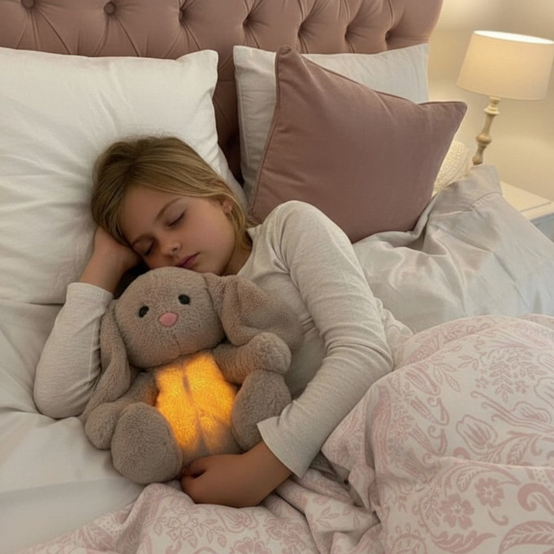 Beruhigendes Nachtlicht-Kuscheltier Hase mit Atembewegung