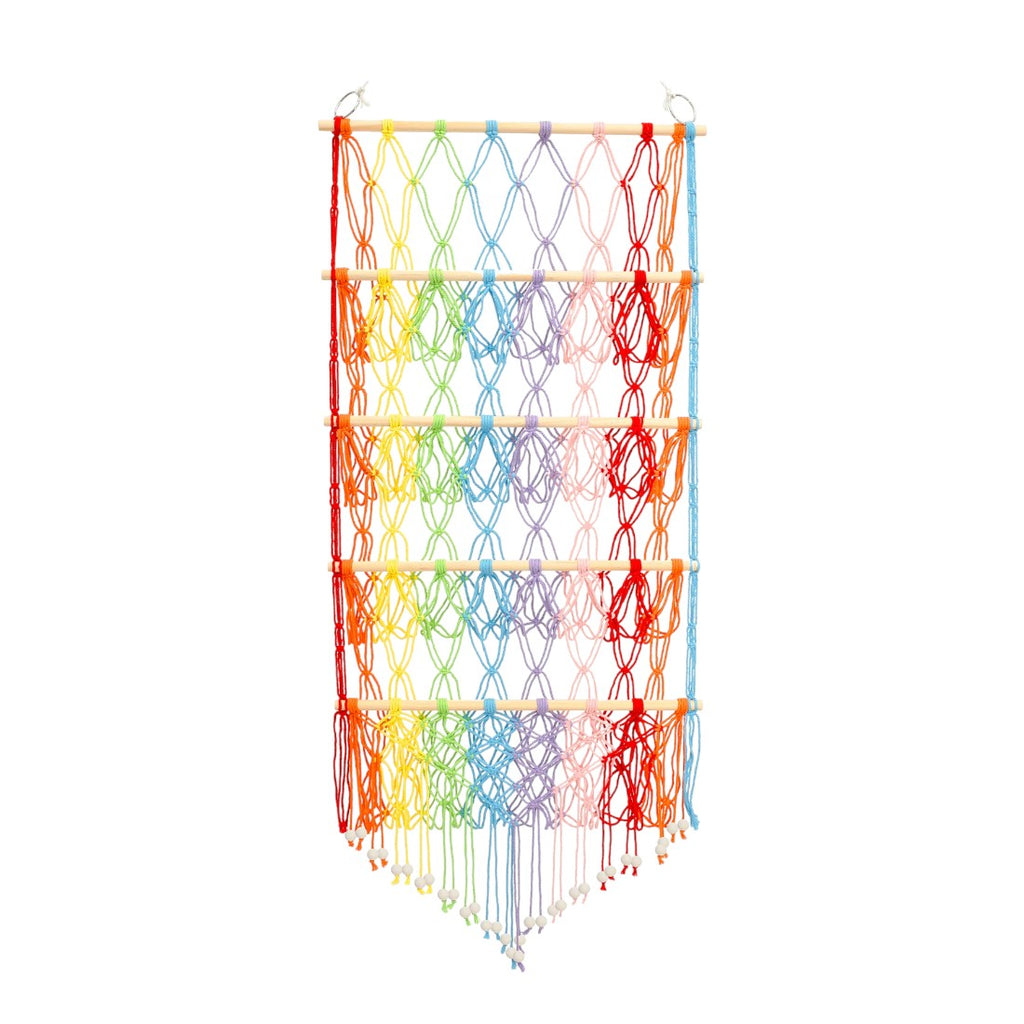Vertikales Wand-Aufbewahrungsregal aus Makramee für Kuscheltiere