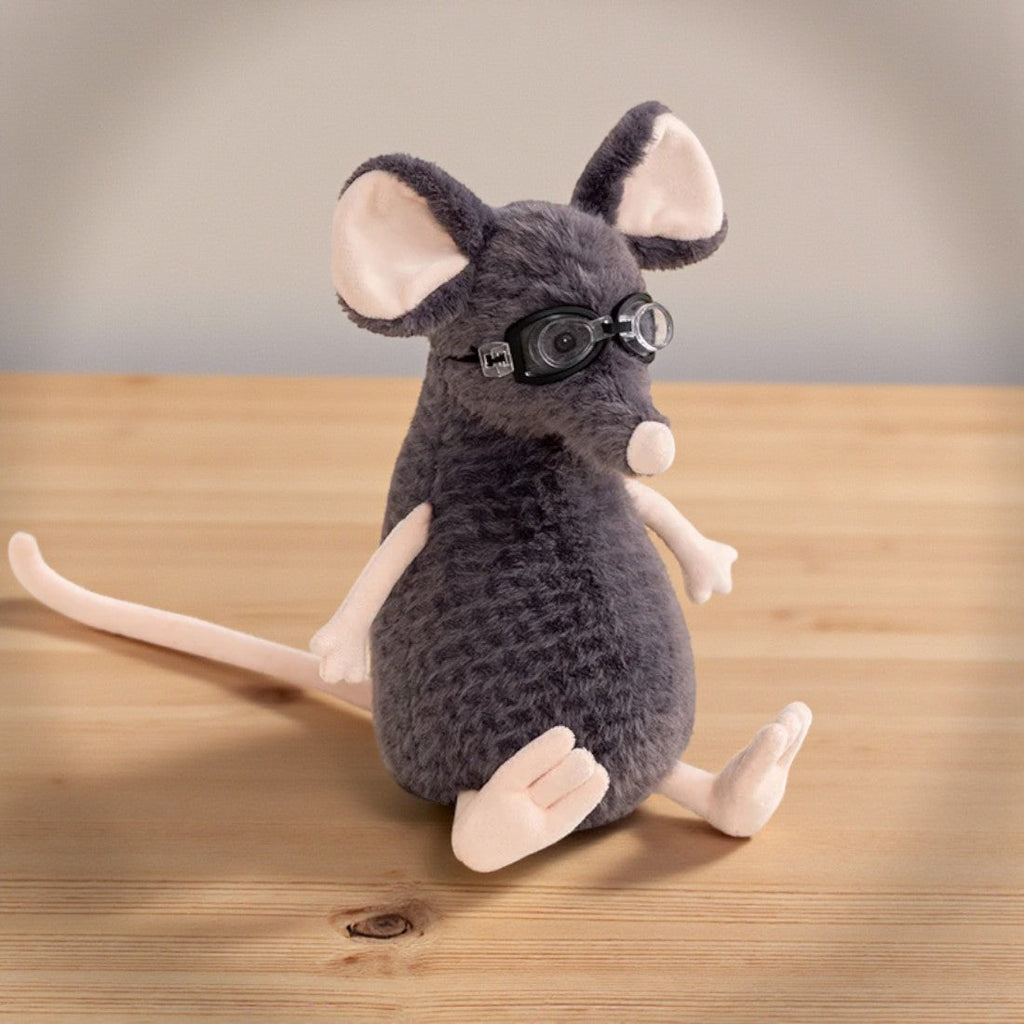 Maus Kuscheltier grau Entdeckerin