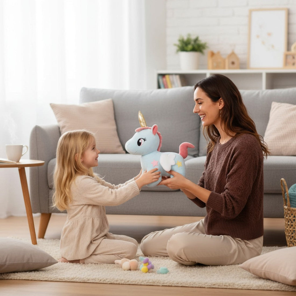 Niedliches Einhorn-Kuscheltier mit Sternen und magischen Flügeln