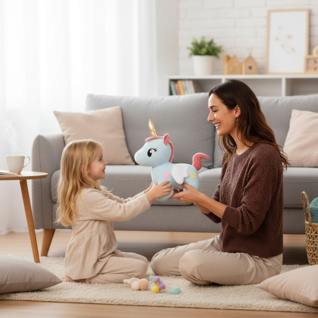 Niedliches Einhorn-Kuscheltier mit Sternen und magischen Flügeln