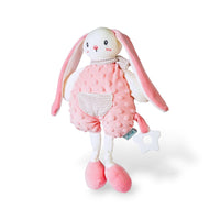 Rosa Hase Kuscheltier mit gepunkteter Latzhose und Ringelkragen