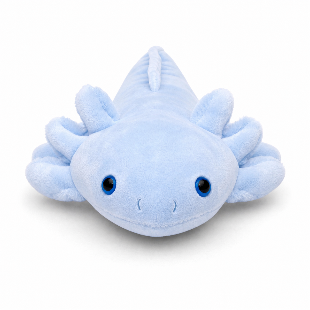 Axolotl Kuscheltier lang blau Kuschelkissen - Weißer Hintergrund frontal