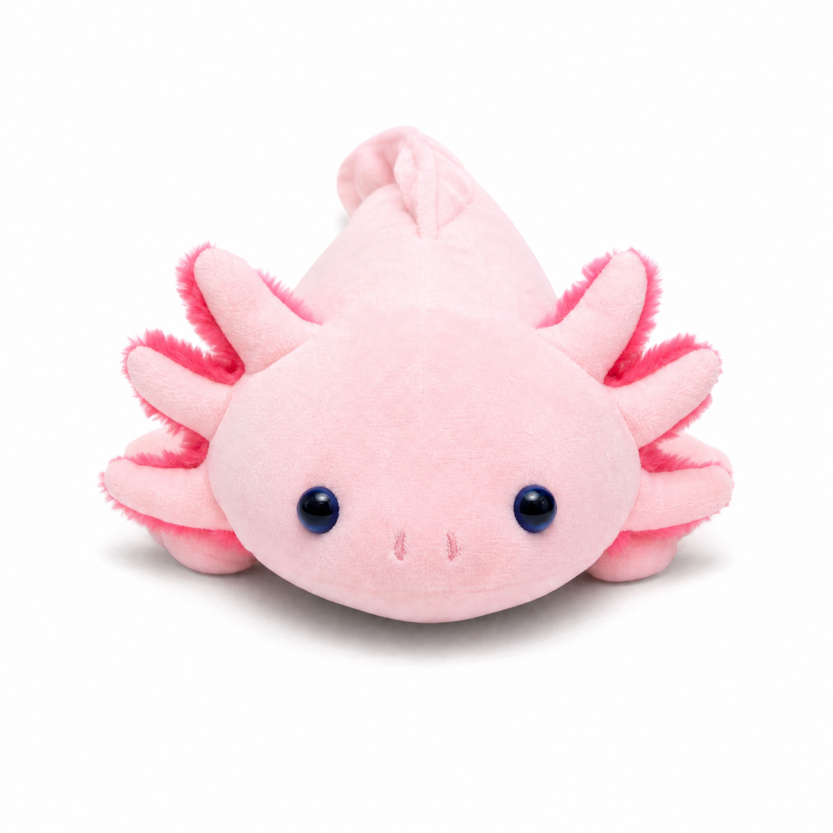 Axolotl Kuscheltier lang rosa Kuschelkissen - Weißer Hintergrund Frontal