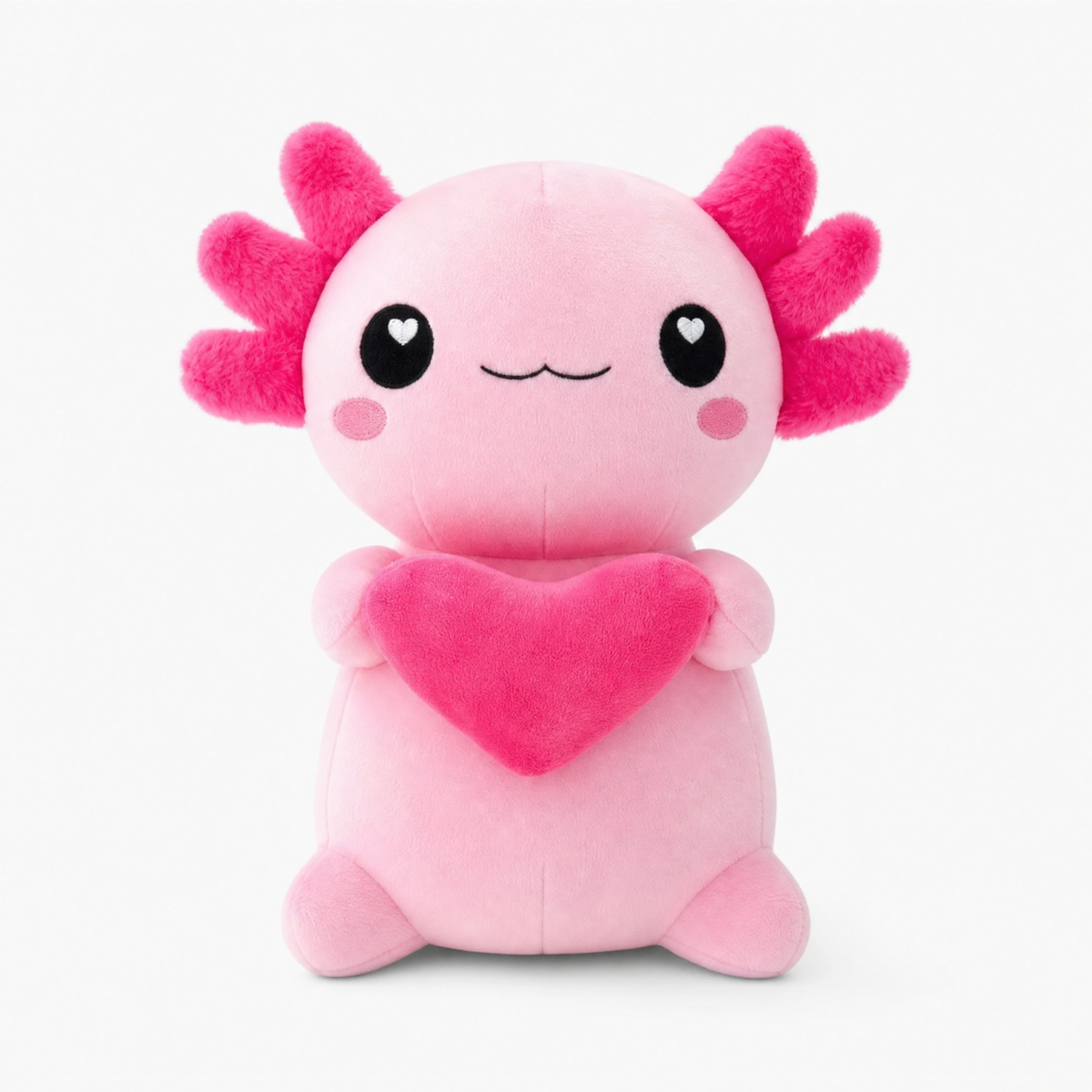 Axolotl Kuscheltier rosa mit Herz Kawaii - Weißer Hintergrund frontal