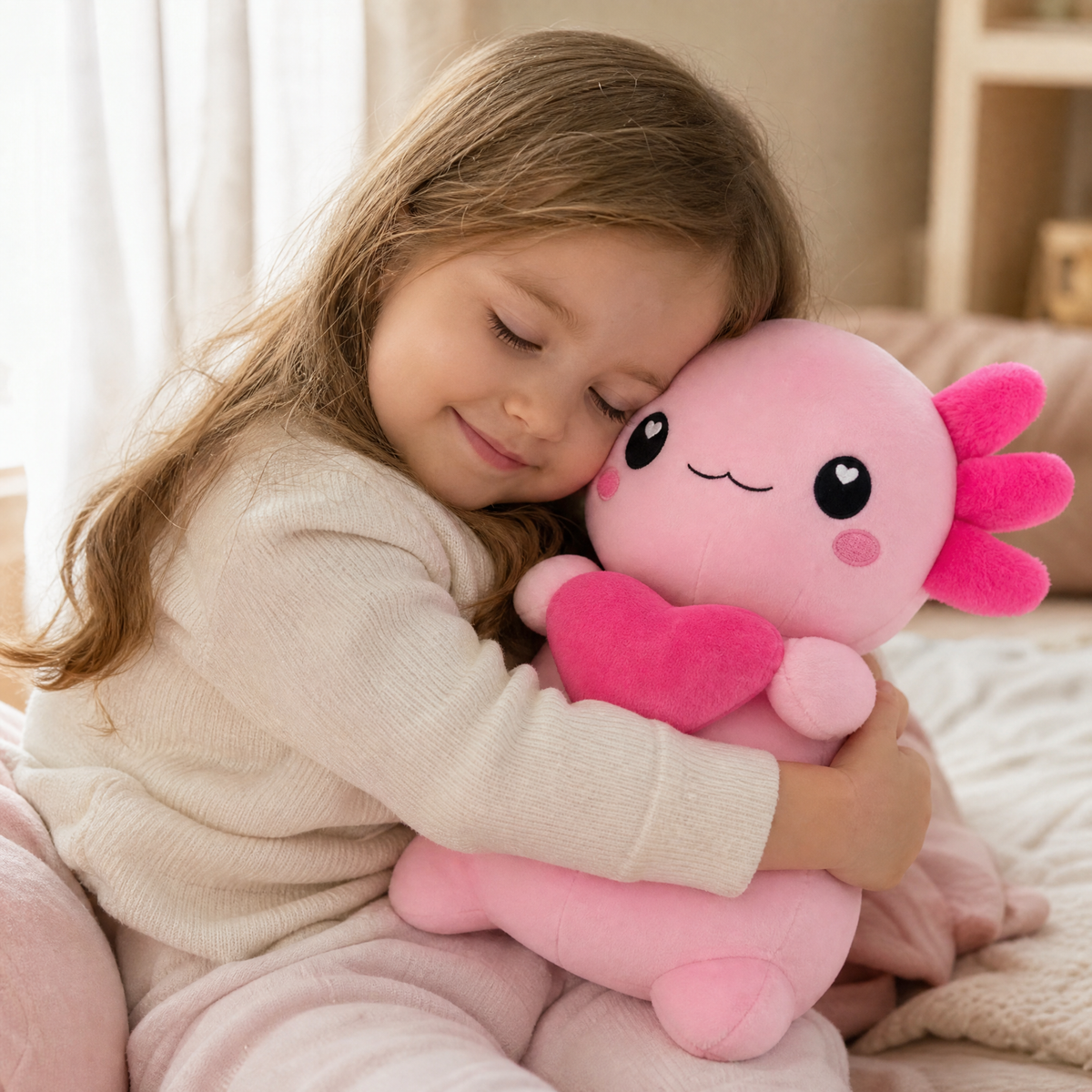 Axolotl Kuscheltier rosa mit Herz Kawaii - Verwendung gemütliches Interieur