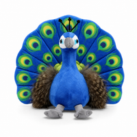 Blaues Pfau Kuscheltier bunte Federn - Weißer Hintergrund frontal