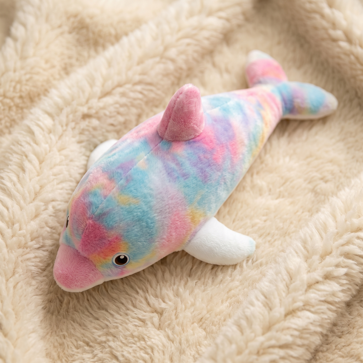 Buntes Delphin Kuscheltier groß Regenbogen - Detailansicht Material