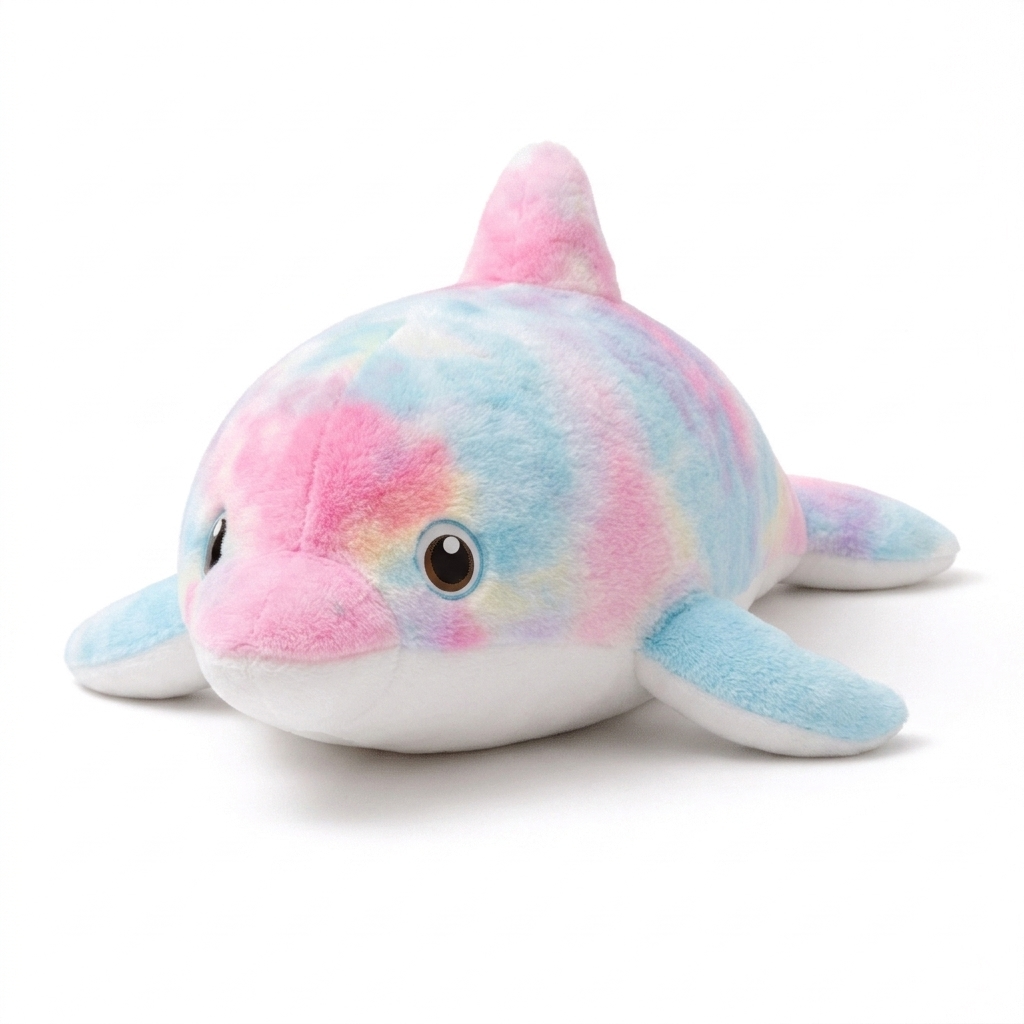 Buntes Delphin Kuscheltier groß Regenbogen - Weißer Hintergrund seitlich