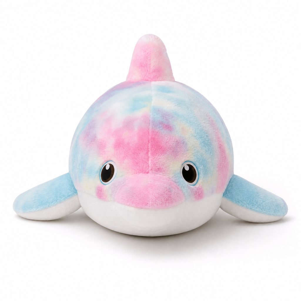 Buntes Delphin Kuscheltier groß Regenbogen - Weißer Hintergrund frontal