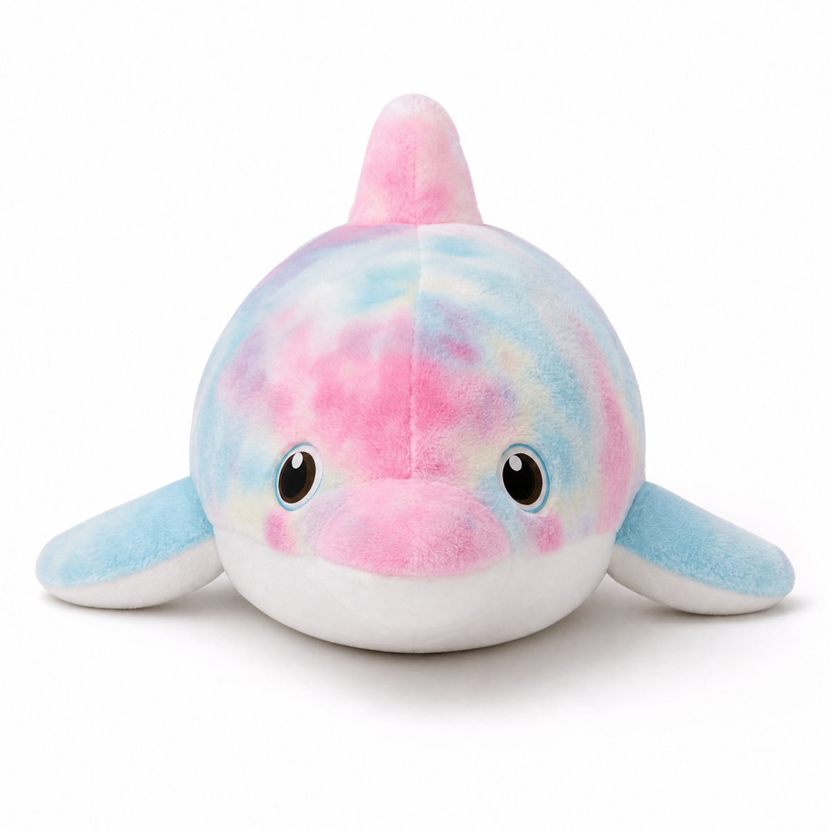 Buntes Delphin Kuscheltier groß Regenbogen - Weißer Hintergrund frontal
