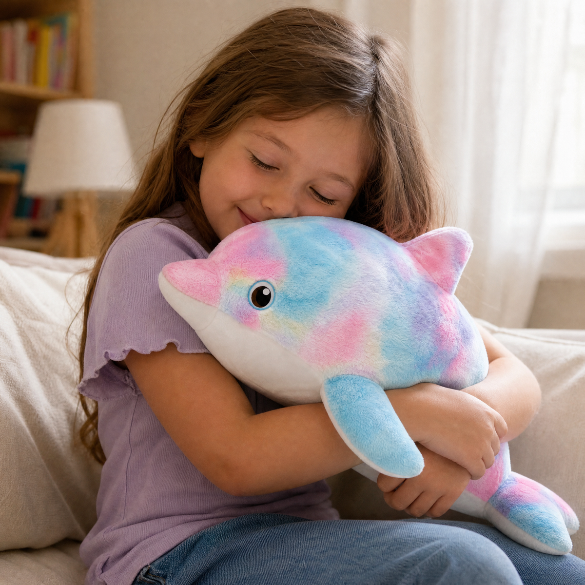 Buntes Delphin Kuscheltier groß Regenbogen - Verwendung gemütliches Interieur