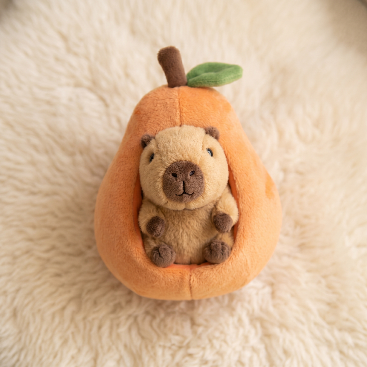 Capybara Kuscheltier in Pfirsich Fruchthülle - Detailansicht Material