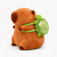 Kuscheltier Capybara mit Schildkröten-Rucksack - Seitenansicht auf weißem Hintergrund