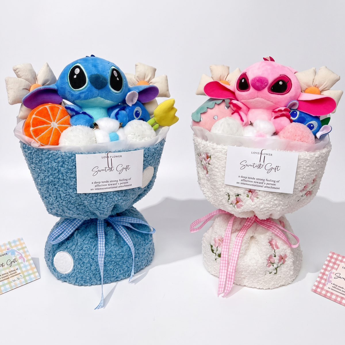 Stitch und Angel Kuscheltier-Schale Kawaii-Früchte - weißer Hintergrund Frontalansicht