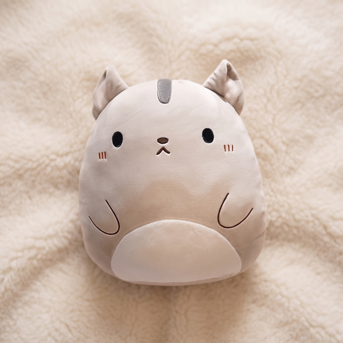 Katze Kuscheltierkissen beige weich - Detail Material