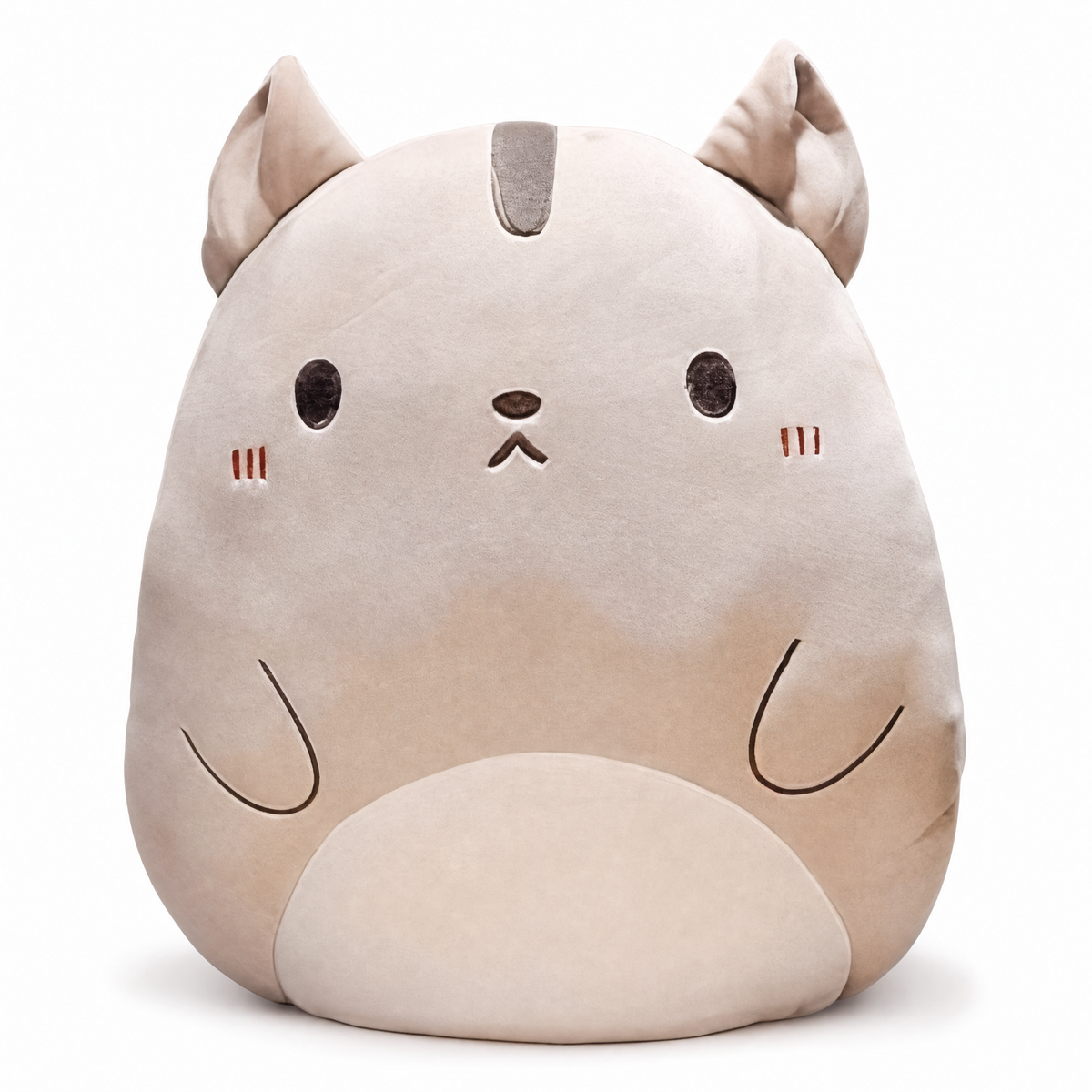 Katze Kuscheltierkissen beige weich - Weißer Hintergrund frontal