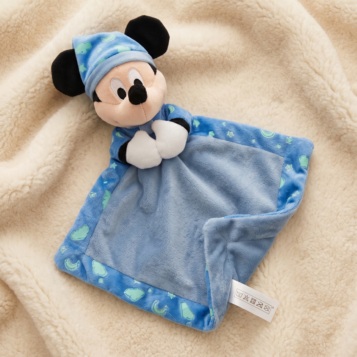 Mickey Schmusetier mit Nachtmütze und Beißring - Materialdetail