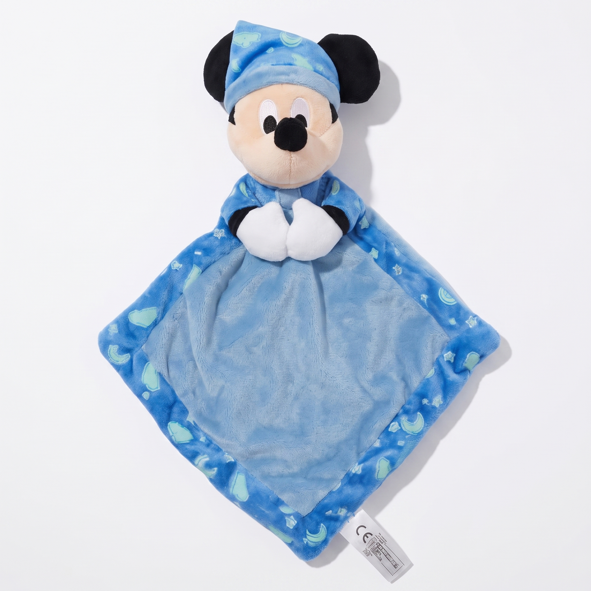 Mickey Schmusetier mit Nachtmütze und Beißring - Weißer Hintergrund frontal
