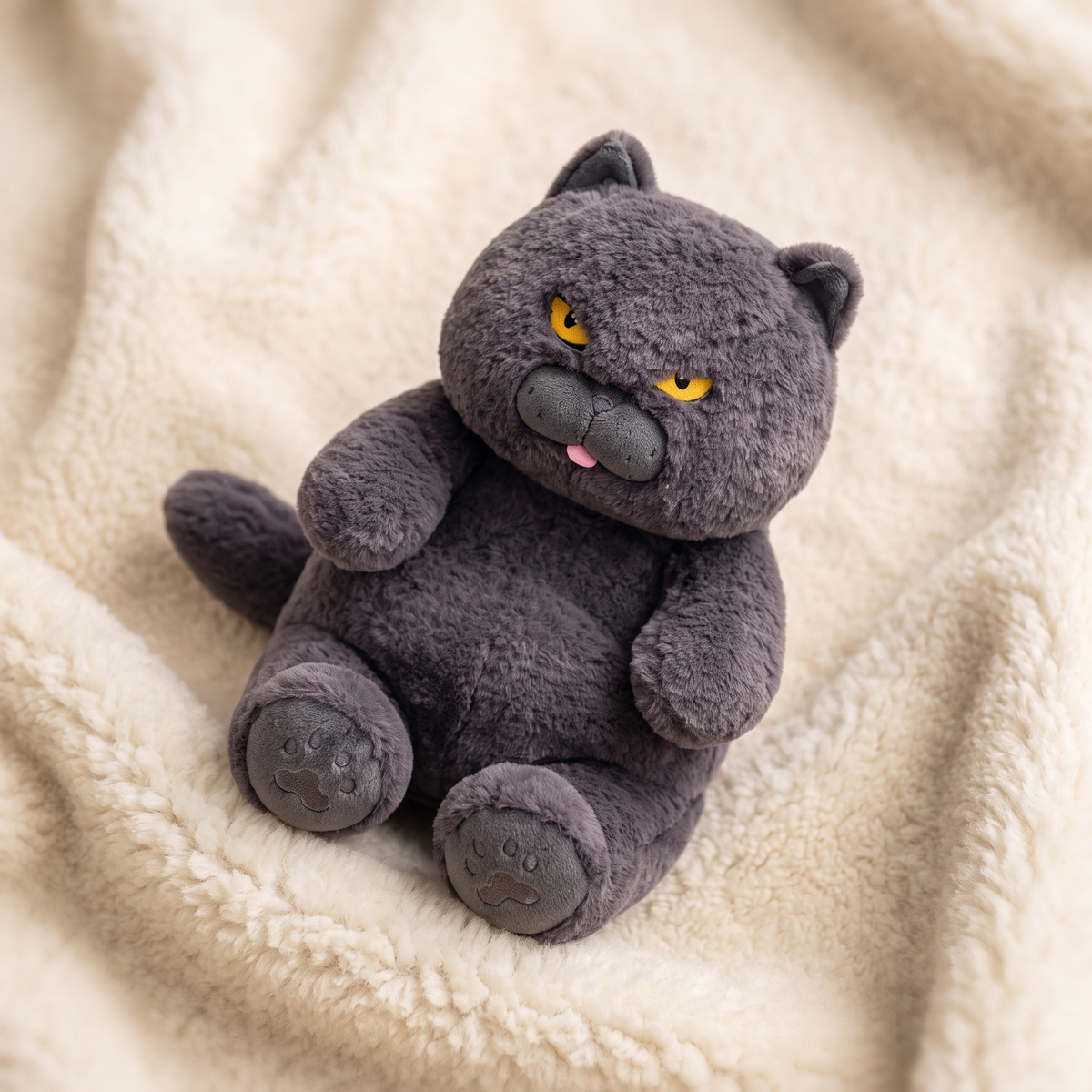 Grimmige graue Katze Kuscheltier - Detailansicht Material