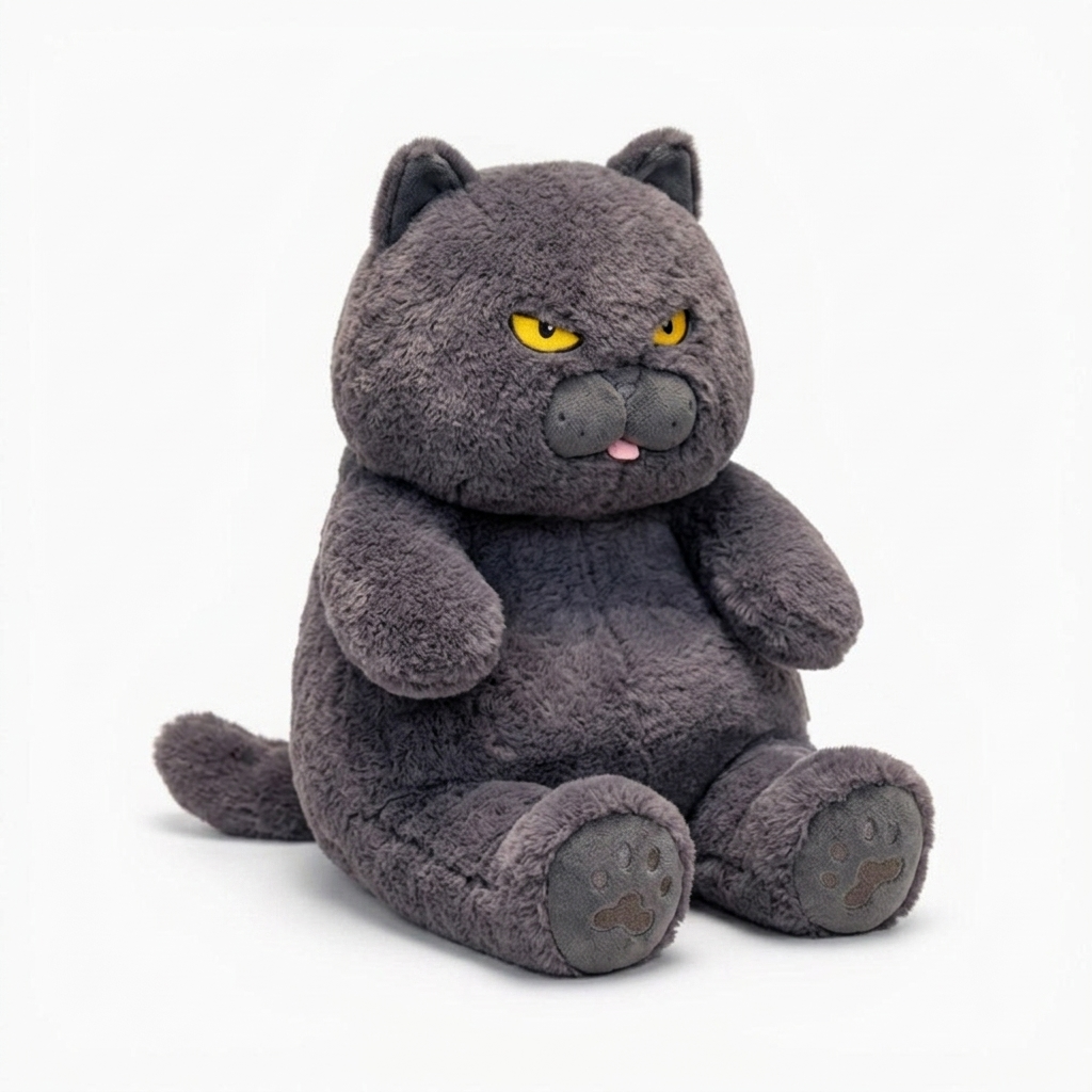 Grimmige graue Katze Kuscheltier - Weißer Hintergrund seitlich