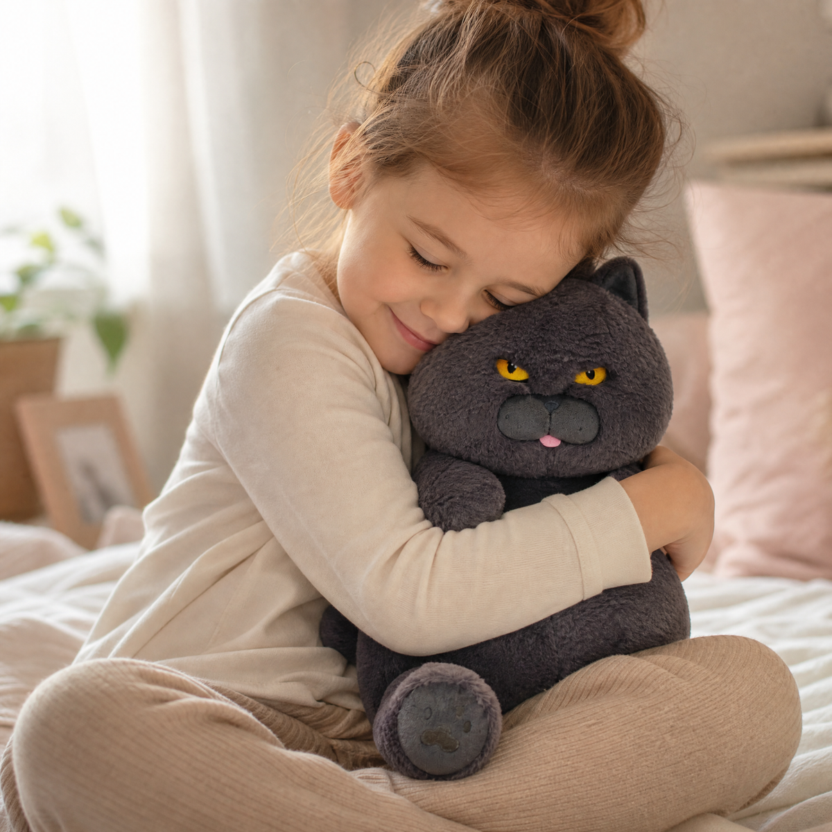 Grimmige graue Katze Kuscheltier - Verwendung gemütliches Interieur