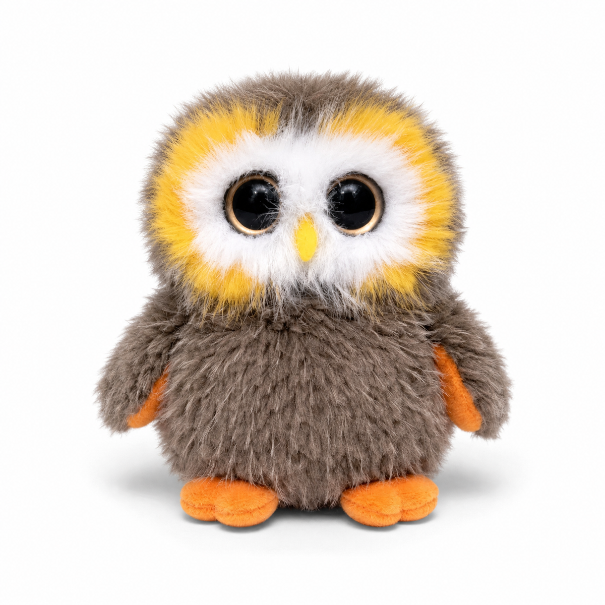 Flauschiges Eulen Kuscheltier mit großen Augen - Weißer Hintergrund frontal