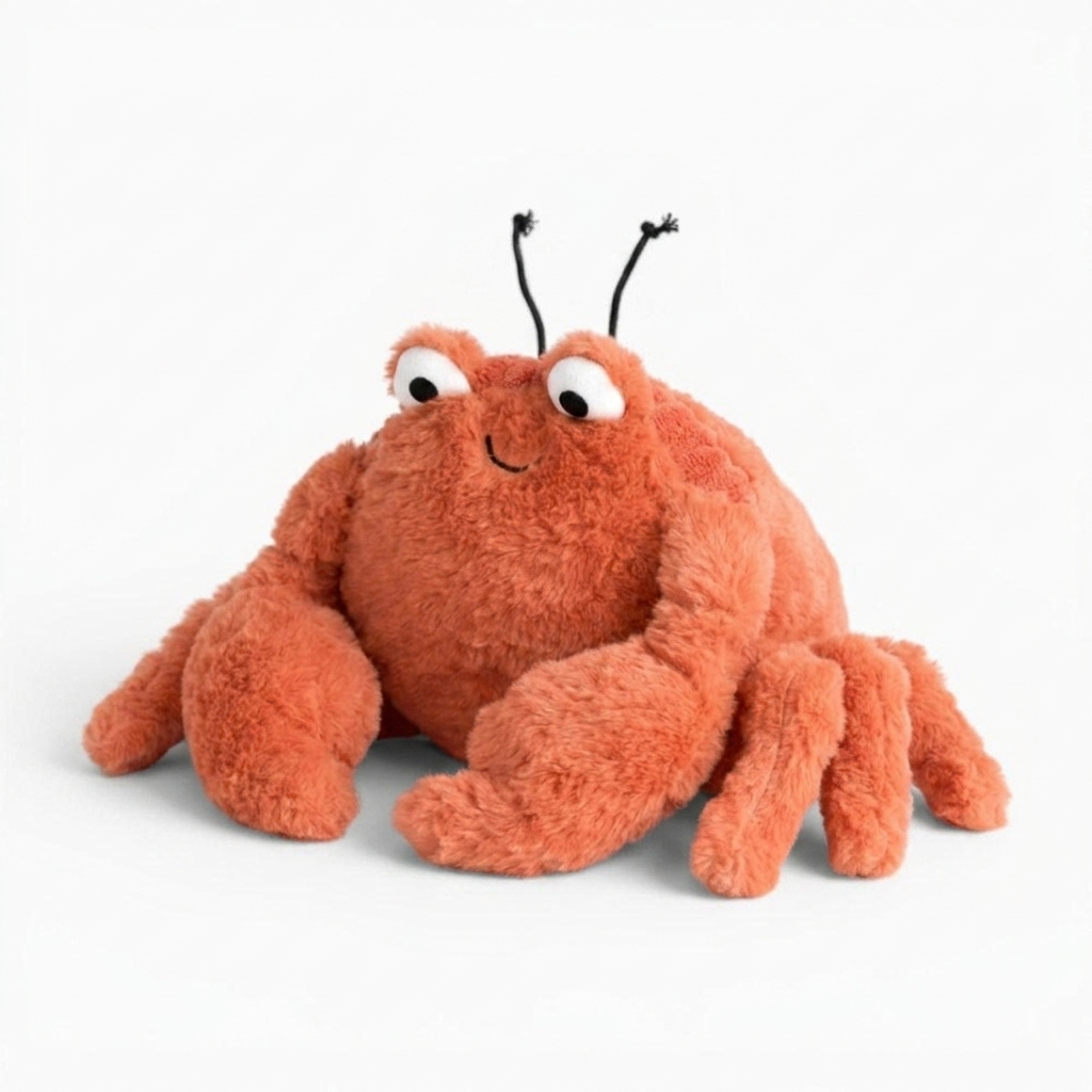 Flauschiges Krabben Kuscheltier - Weißer Hintergrund seitlich
