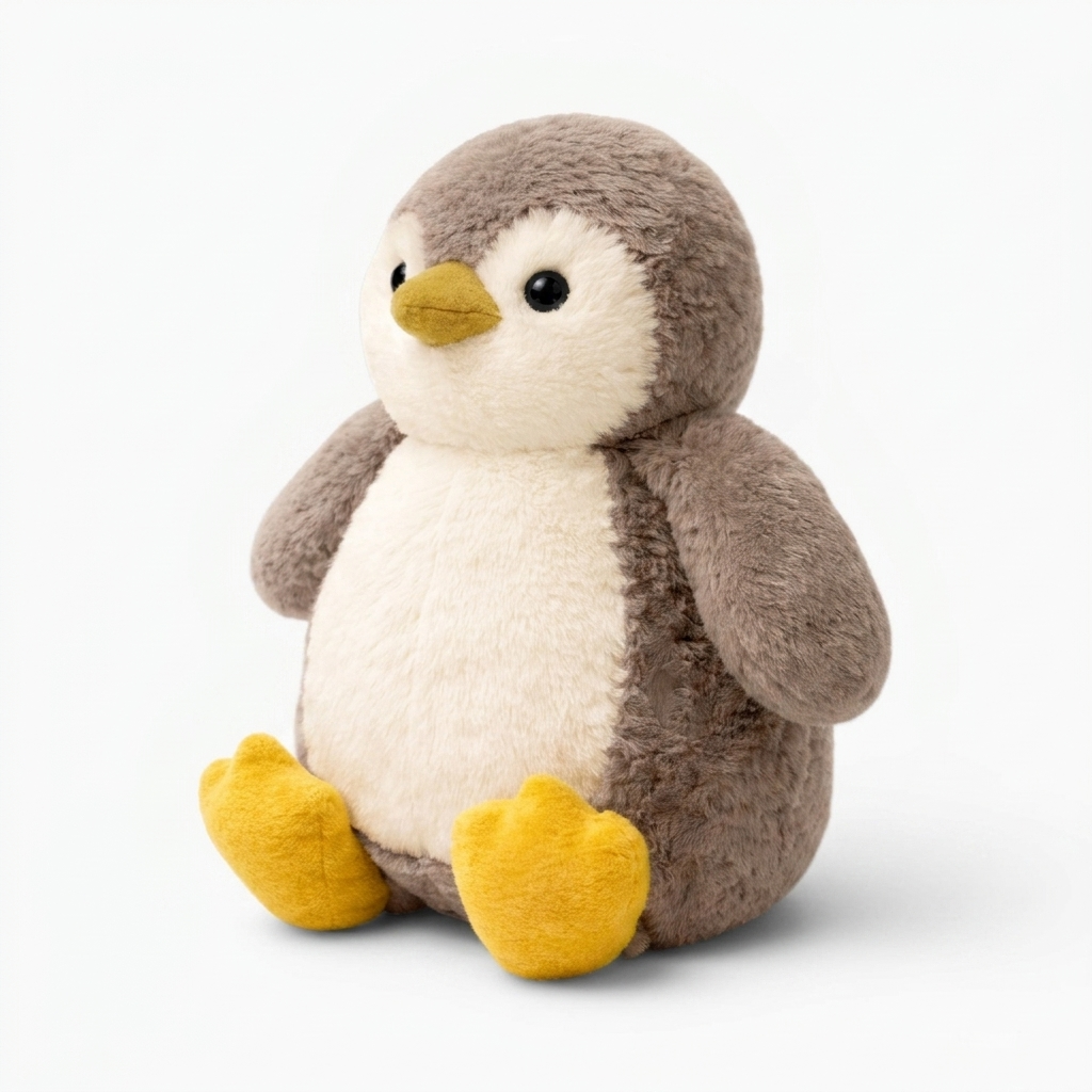 Flauschiges Pinguin Kuscheltier - Weißer Hintergrund seitlich