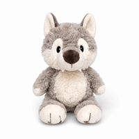 Grauer Wolf Kuscheltier für Kinder sitzend - Weißer Hintergrund Frontal