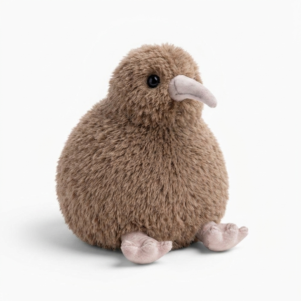 Graues Kiwi Kuscheltier struppiges Plüschfell - Weißer Hintergrund seitlich