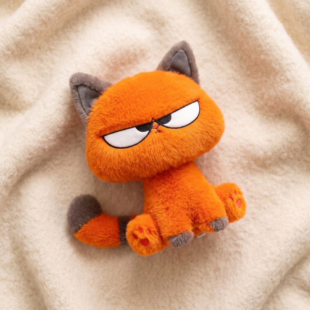 Grumpige orangefarbene Katze Kuscheltier Kawaii - Detailansicht Material