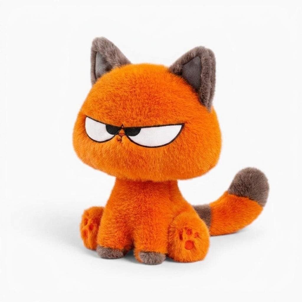 Grumpige orangefarbene Katze Kuscheltier Kawaii - Weißer Hintergrund seitlich