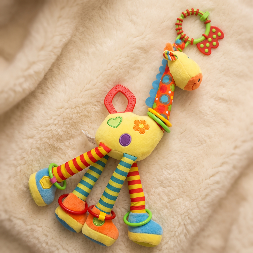 Giraffe Greifling Rassel mit Beißring - Detail Material