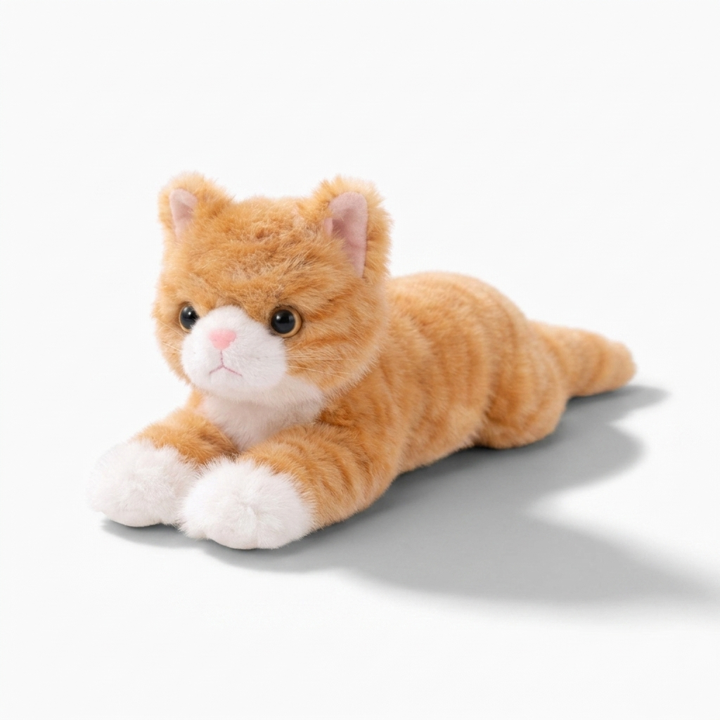 Realistisches Katzen-Kuscheltier Stofftier - Weißer Hintergrund seitlich