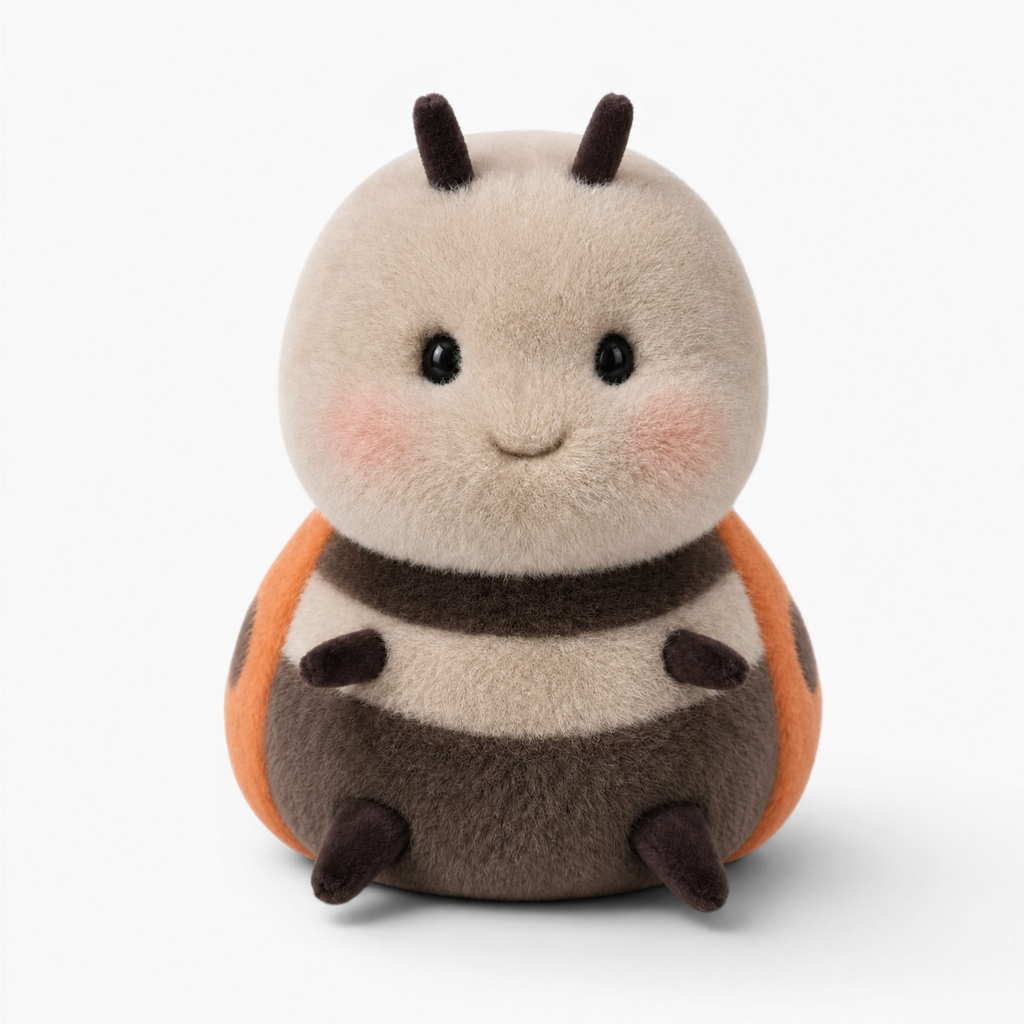 Kleines Kawaii Marienkäfer-Kuscheltier - Weißer Hintergrund frontal