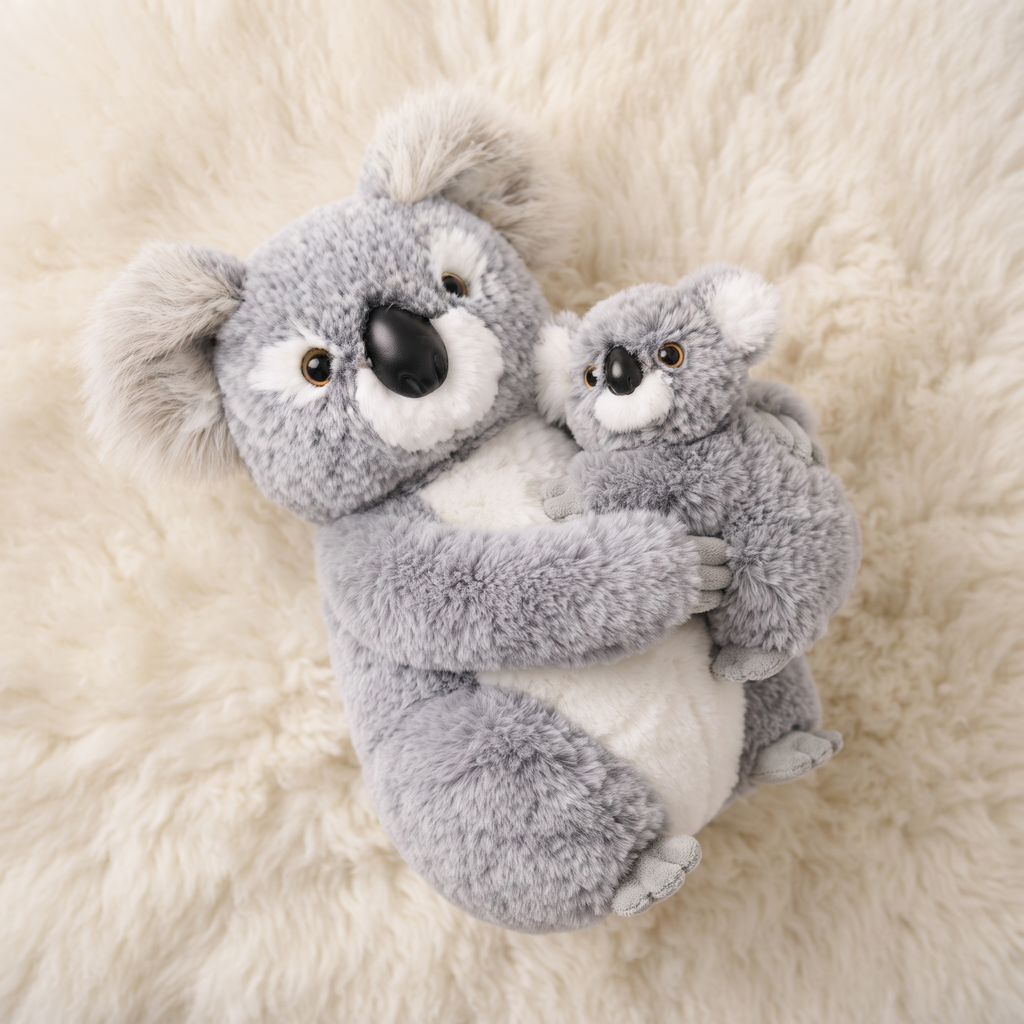 Koala Kuscheltier mit Baby auf dem Arm - Detailansicht Material