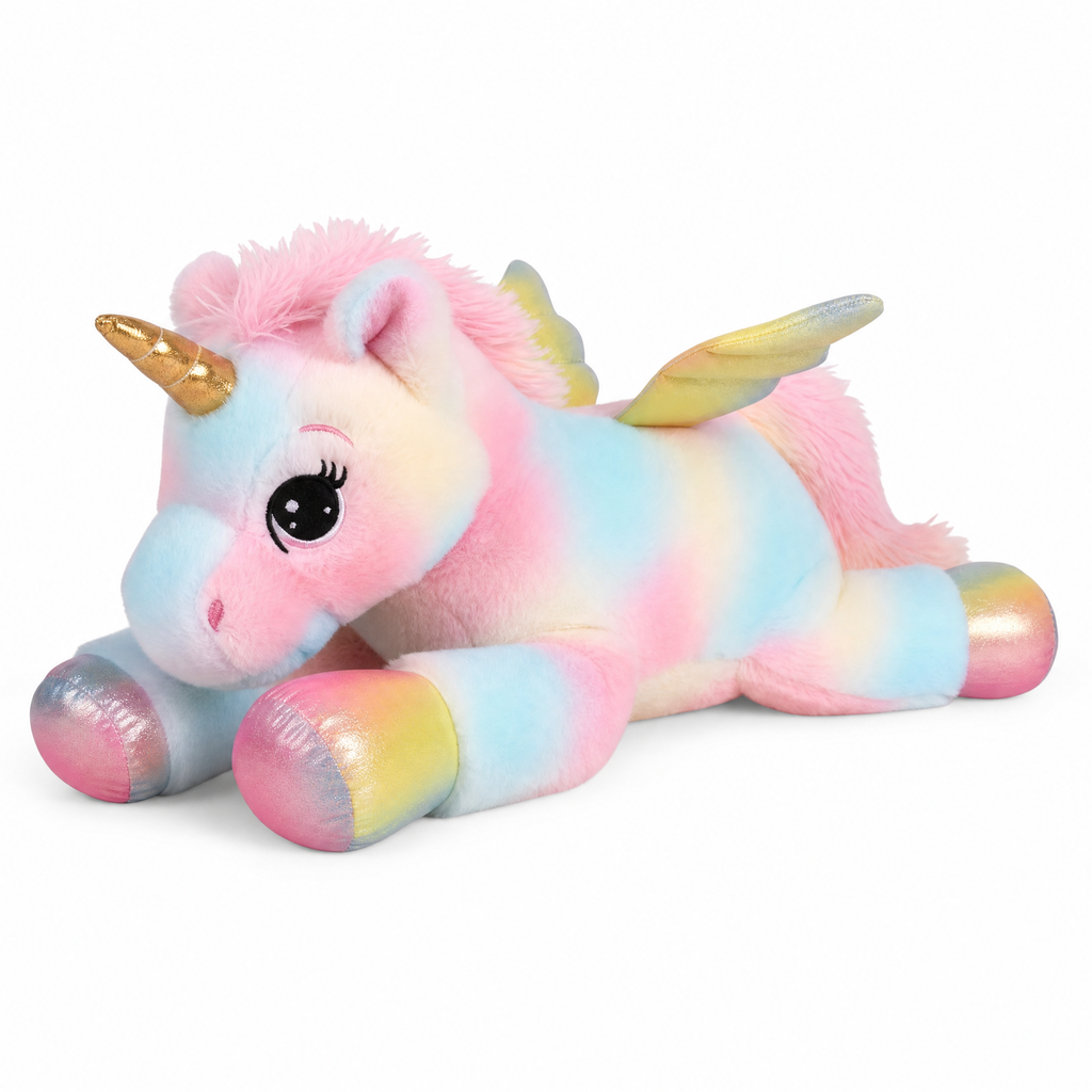 Pastell Regenbogen Einhorn XXL Kuscheltier 60 cm - weißer Hintergrund Frontal