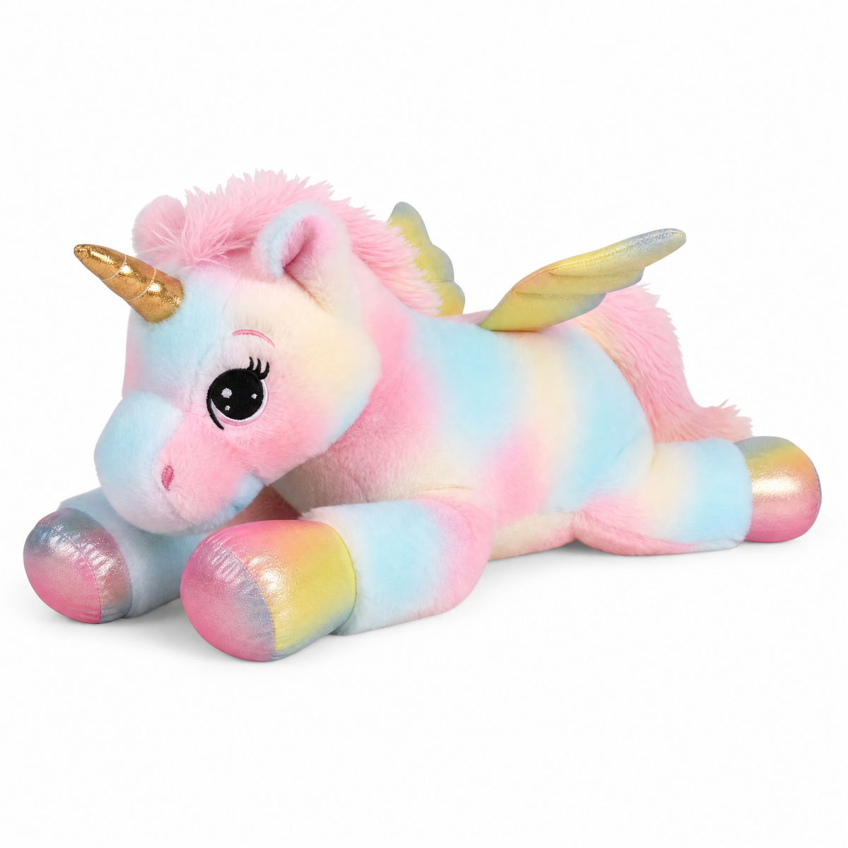 Pastell Regenbogen Einhorn XXL Kuscheltier 60 cm - weißer Hintergrund Frontal