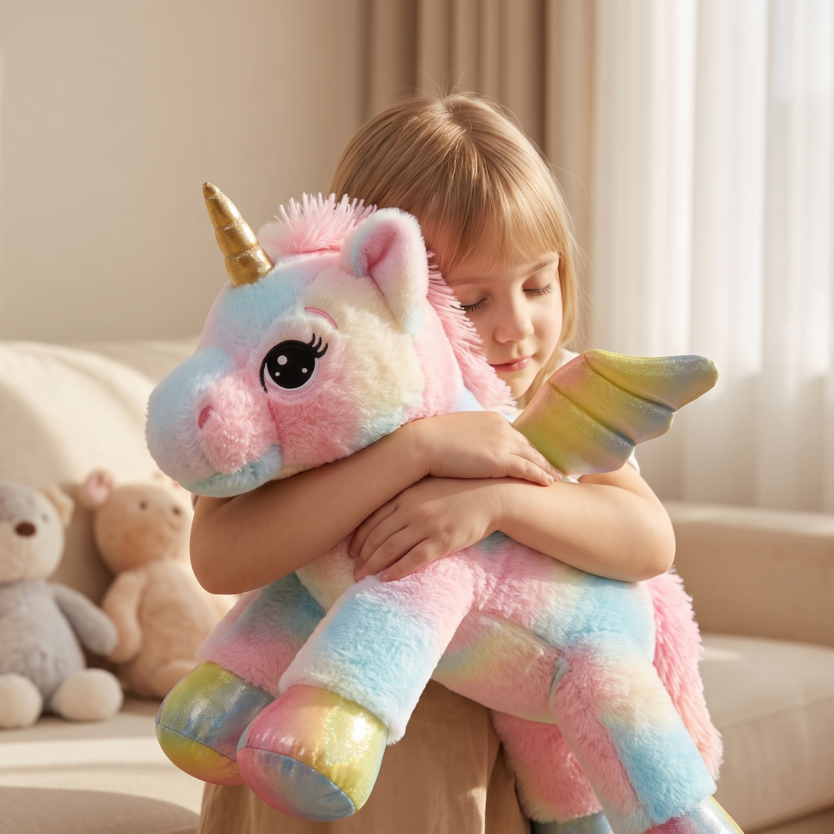 Pastell Regenbogen Einhorn XXL Kuscheltier 60 cm - gemütlicher Einsatz drinnen