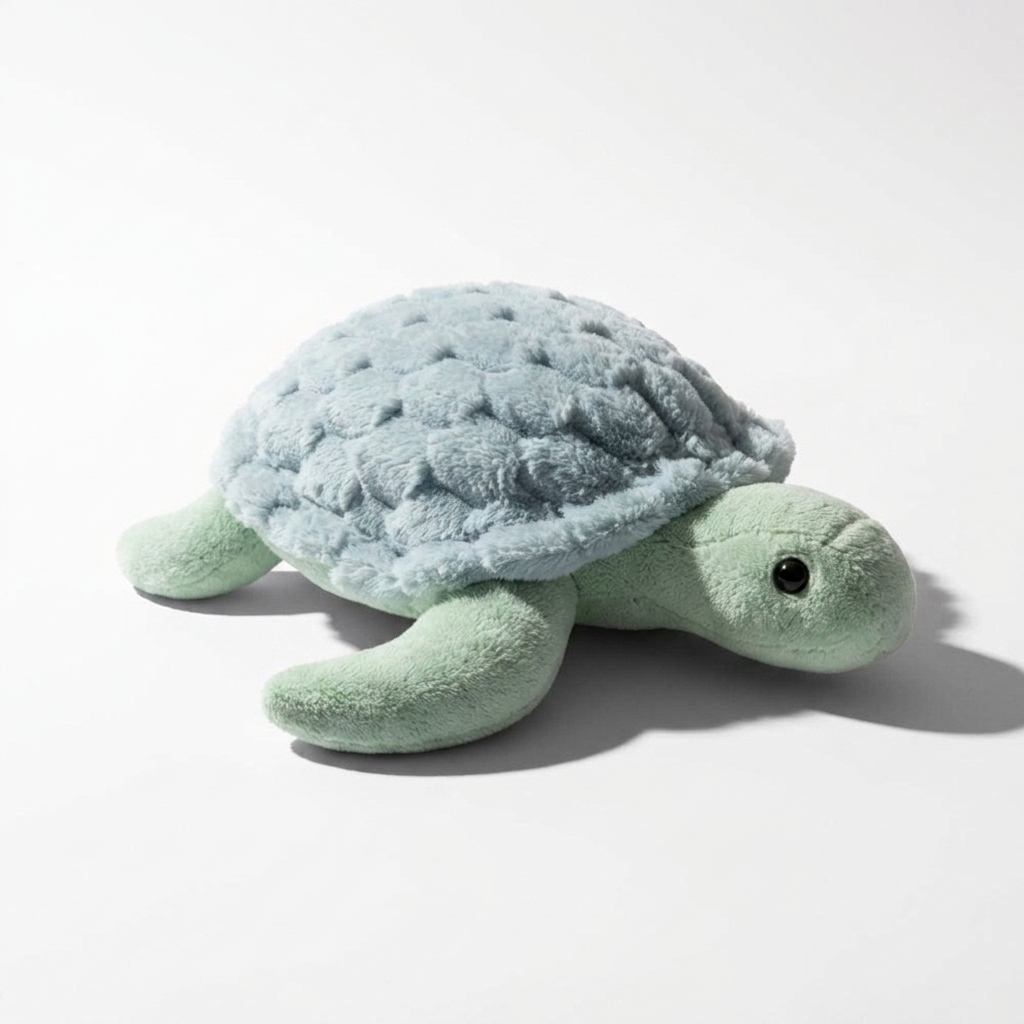 Meerschildkröte Plüschtier realistisch Hellgrün - Weißer Hintergrund, Seitenansicht