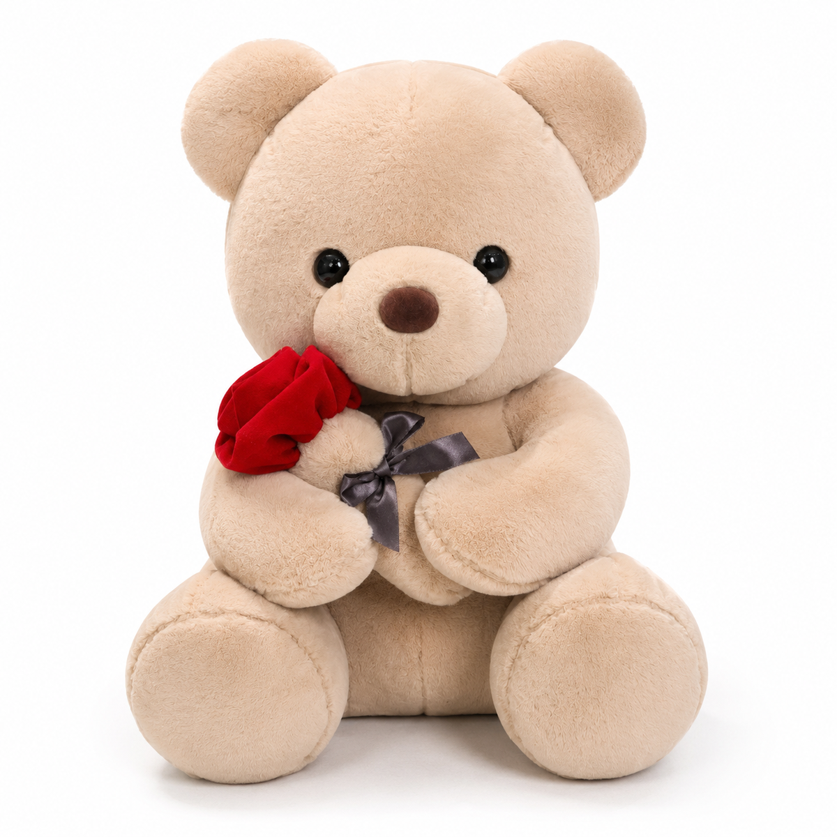 Teddybär Kuscheltier mit roter Rose zum Valentinstag - Beige