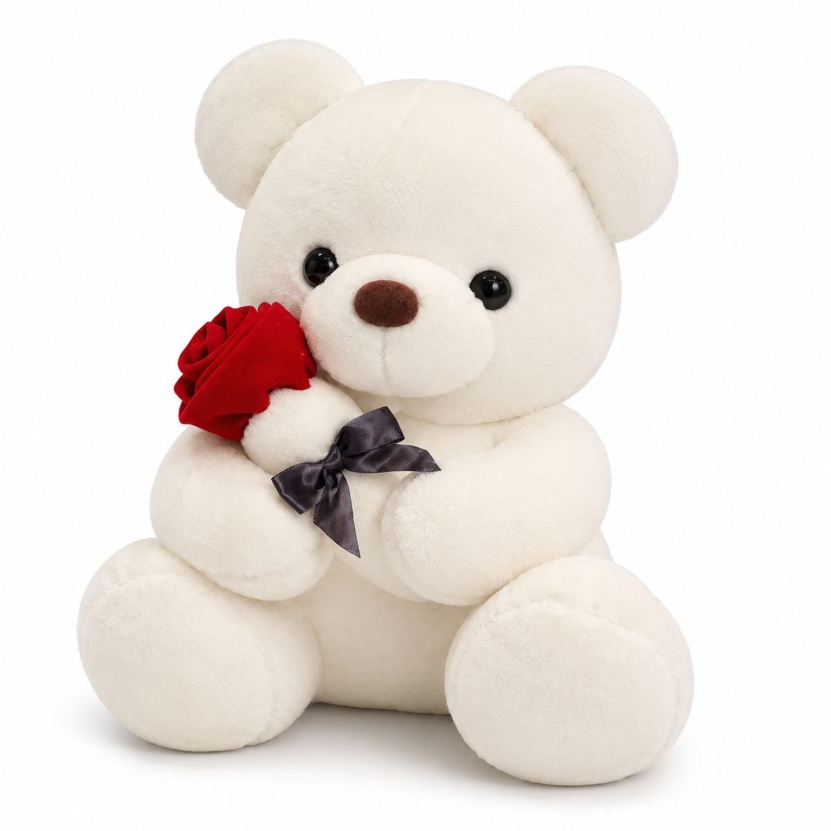 Teddybär Kuscheltier mit roter Rose zum Valentinstag - Weiß