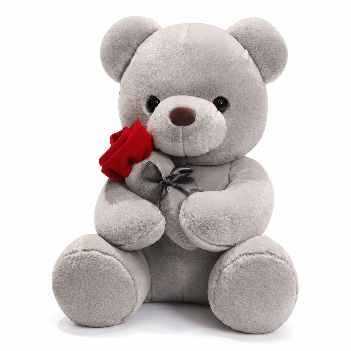 Teddybär Kuscheltier mit roter Rose zum Valentinstag - Grau